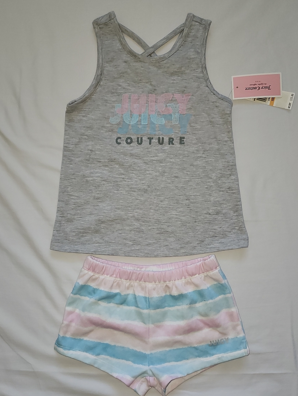 NWT Juicy Couture Kids Girl Tank Top & Striped Shorts Set Size 6X